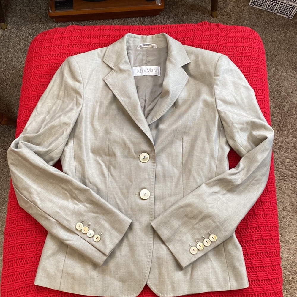 MaxMara Italy Grey Wool Silk Tailored Blazer